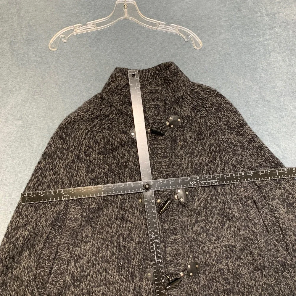 Michael Kors Cape Poncho Sweater Womens M Grey Wool Knit Toggle Button Mock Neck